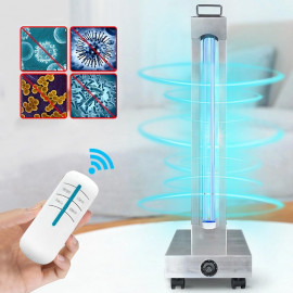Lampada portatile UVC 150W battericida, con ozono, acciaio inox, telecomando e timer, 120 mq, effetto germicida