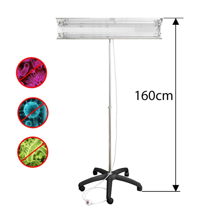 Lampa bactericida UVC portabila 2x30W, orientabila 140 grade, reflector, stativ 100-160 cm