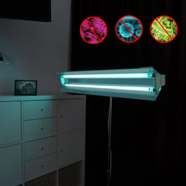 Bærbar UVC bakteriedrepende lampe 2x30W, justerbar 140 grader, reflektor, stativ 100-160 cm